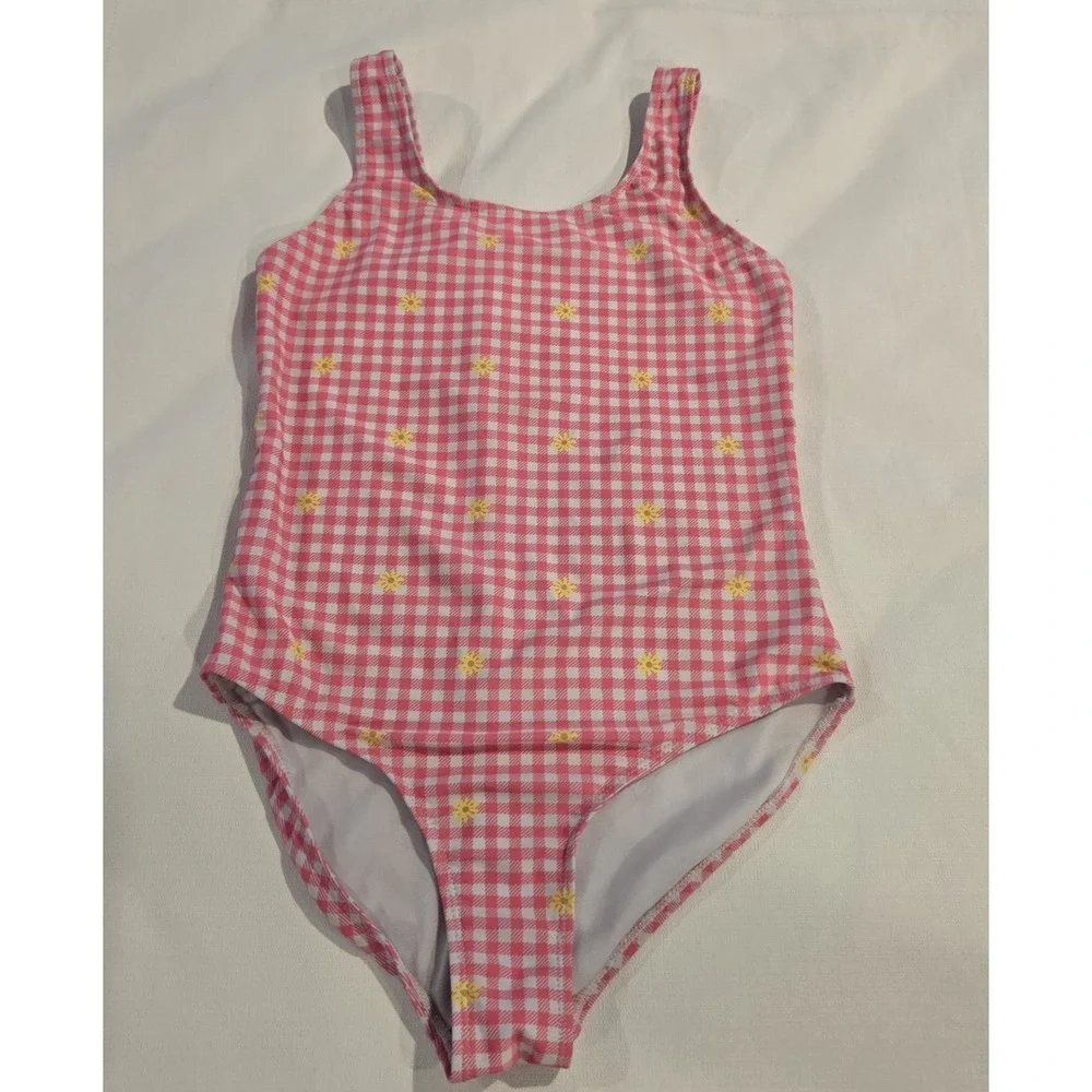 BMagical Girl's‎ Swimsuit  Gingham Pink White Plaid w/ Yellow Flowers Size 16